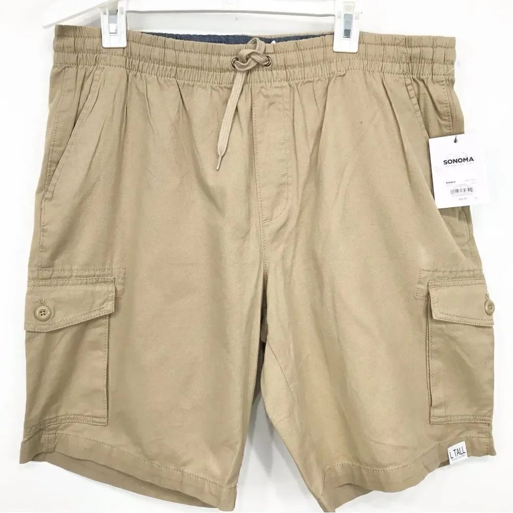 Sonoma The Dock Tan 100% Soft Relaxed Cotton Cargo Shorts NEW